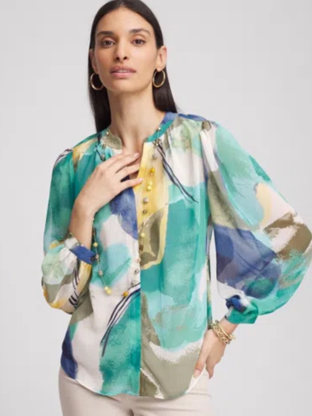 Chico's Abstract Crinkle Blouse